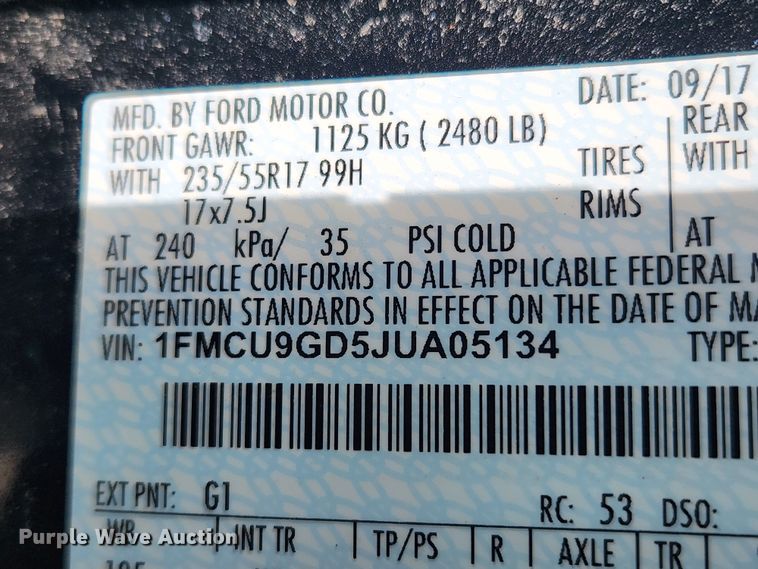 image for item JB9556 2018 Ford Escape SE  SUV