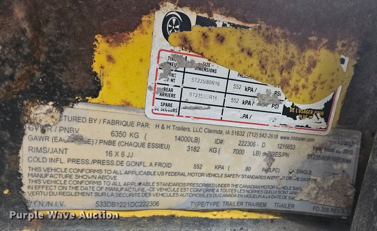 image for item JX9081 2013 H&H  dump trailer