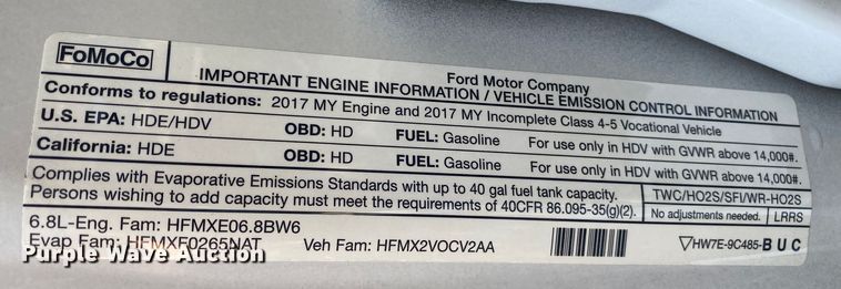 image for item KB9566 2017 Ford F550 XL  truck cab and chassis