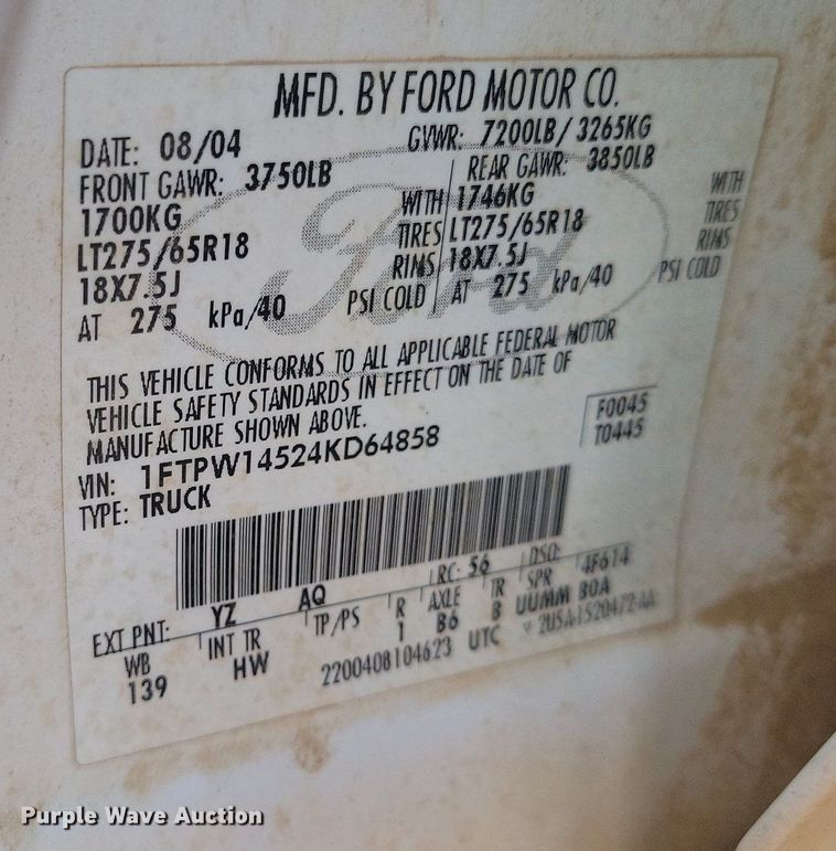 image for item KD9279 2004 Ford F150  SuperCrew pickup truck