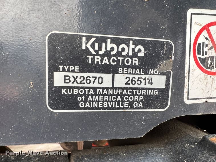 image for item KR9527 Kubota BX2670 tractor with 2017 Kubota trailer