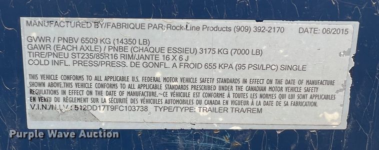 image for item KR9528 2015 Air Tow D12  dump trailer