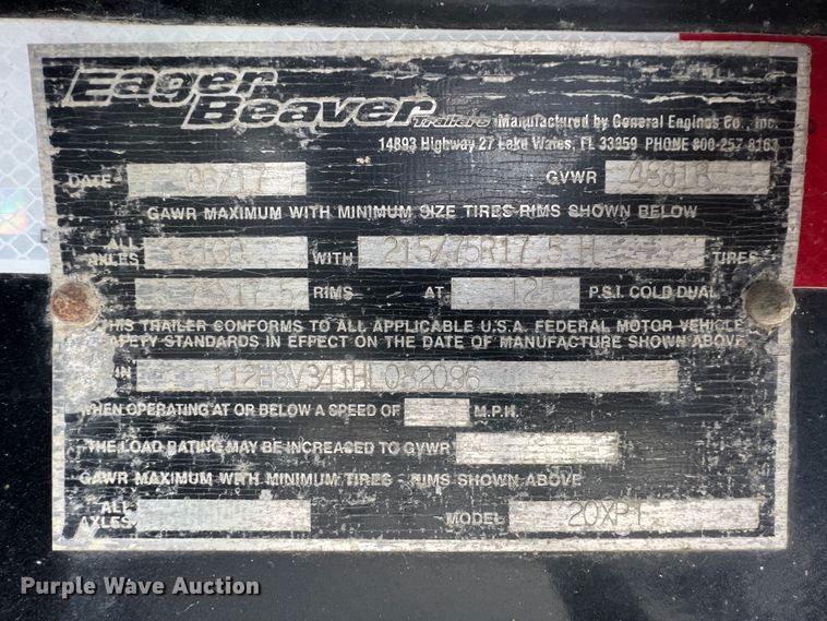 image for item KR9535 2017 Eager Beaver 20XPT  equipment trailer