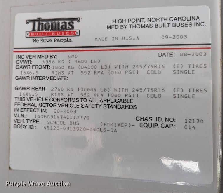 image for item LF9572 2004 GMC Savana G3500  school bus