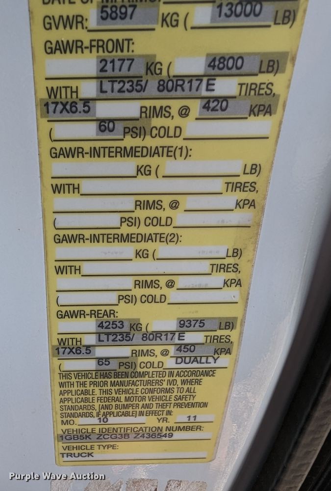 image for item LF9740 2011 Chevrolet Silverado 3500HD  Ext. Cab utility bed pickup truck