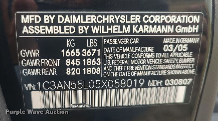 image for item LG9604 2005 Chrysler Crossfire  convertible