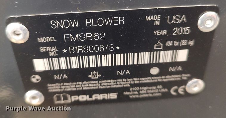 image for item LG9634 2015 Polaris FMSB62  snow blower