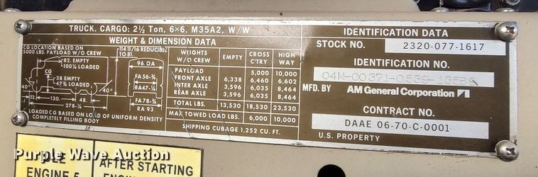 image for item LK9515 1971 Am General M35A2  flatbed truck