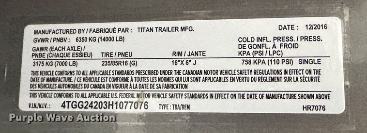 image for item LN9139 2017 Titan  livestock trailer