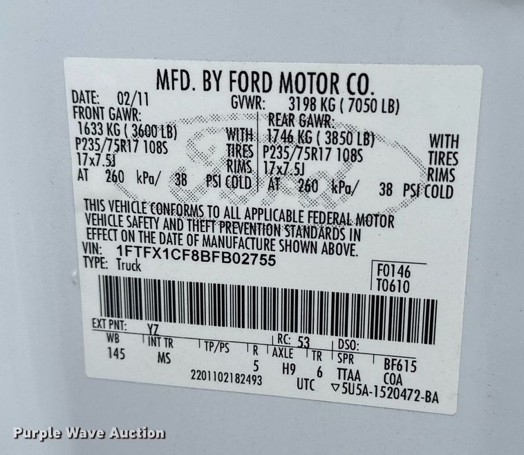 image for item LN9308 2011 Ford F150  Ext. Cab pickup truck