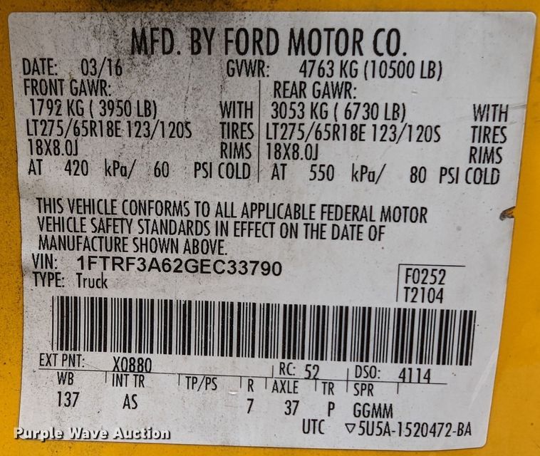 image for item LP9260 2016 Ford F350 Super Duty XL  utility bed pickup truck