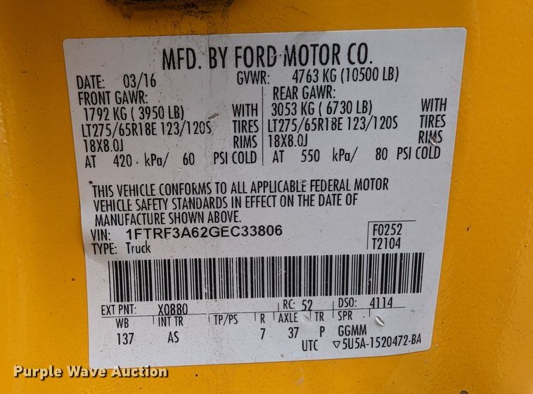 image for item LP9262 2016 Ford F350 Super Duty XL  utility bed pickup truck