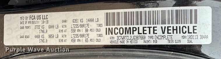 image for item LT9133 2018 Dodge Ram 3500  Crew Cab flatbed pickup truck