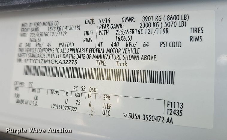 image for item MC9623 2016 Ford Transit 150  van