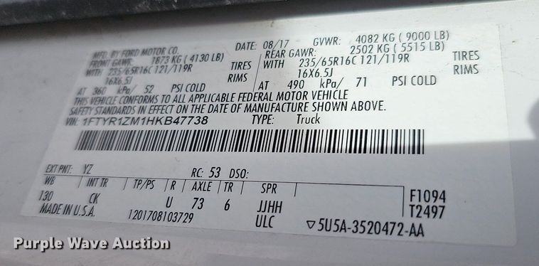 image for item MC9624 2017 Ford Transit 250  van