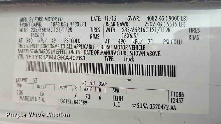 image for item MC9625 2016 Ford Transit 250  van