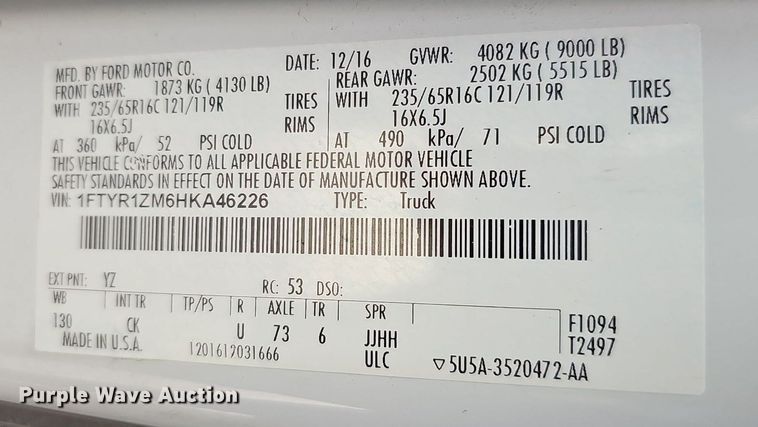 image for item MC9627 2017 Ford Transit 250  van