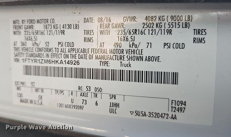 image for item MC9628 2017 Ford Transit 250  van