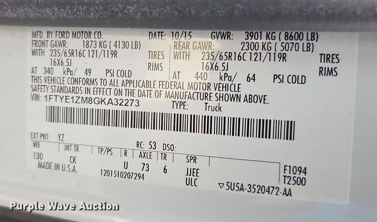 image for item MC9629 2016 Ford Transit 150  van