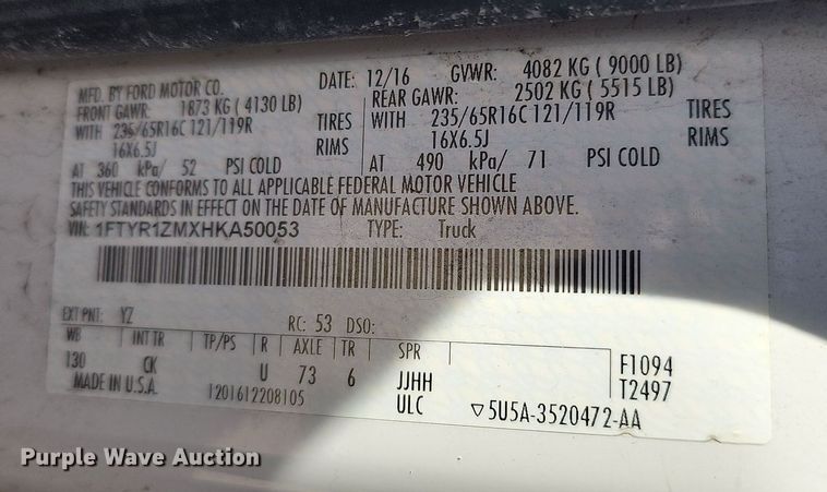 image for item MC9630 2017 Ford Transit 250  van