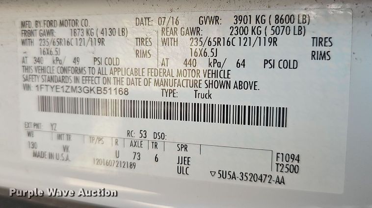 image for item MC9631 2016 Ford Transit 150  van