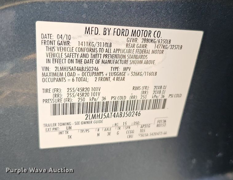 image for item MC9700 2010 Lincoln MKT  SUV