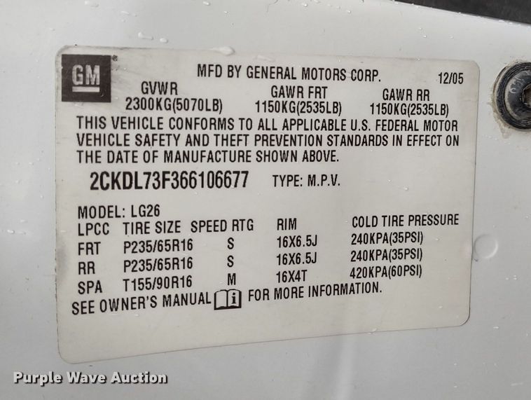 image for item MD9470 2006 Pontiac Torrent  SUV