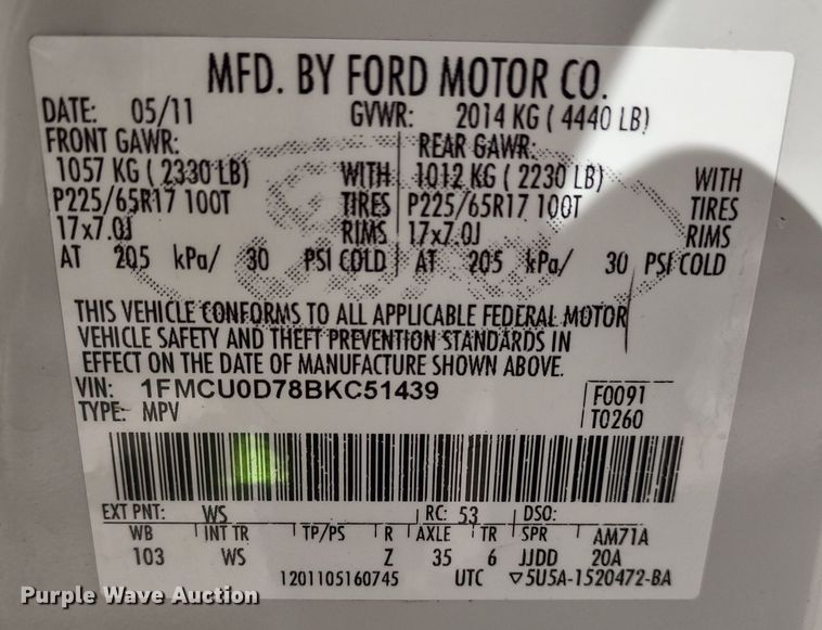 image for item MD9477 2011 Ford Escape  SUV