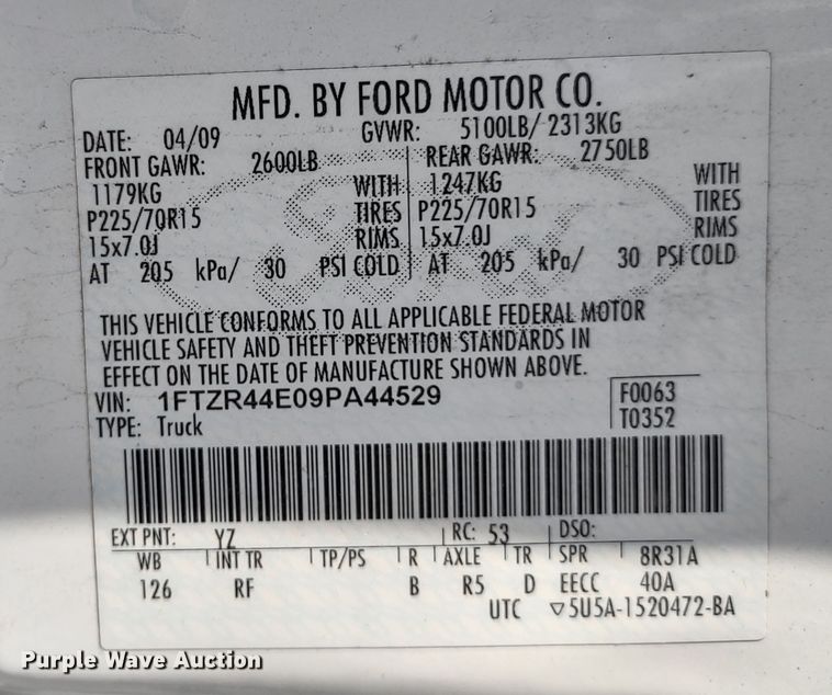 image for item MD9478 2009 Ford Ranger  SuperCab pickup truck