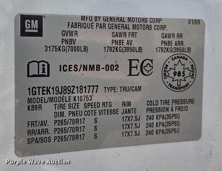 image for item MD9479 2009 GMC Sierra 1500  Ext. Cab pickup truck