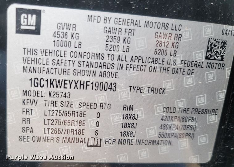 image for item ME9057 2017 Chevrolet Silverado 2500HD LTZ  Crew Cab pickup truck