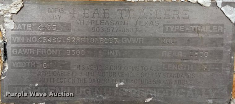 image for item MM9365 1995 4 Bar Ranch  livestock trailer