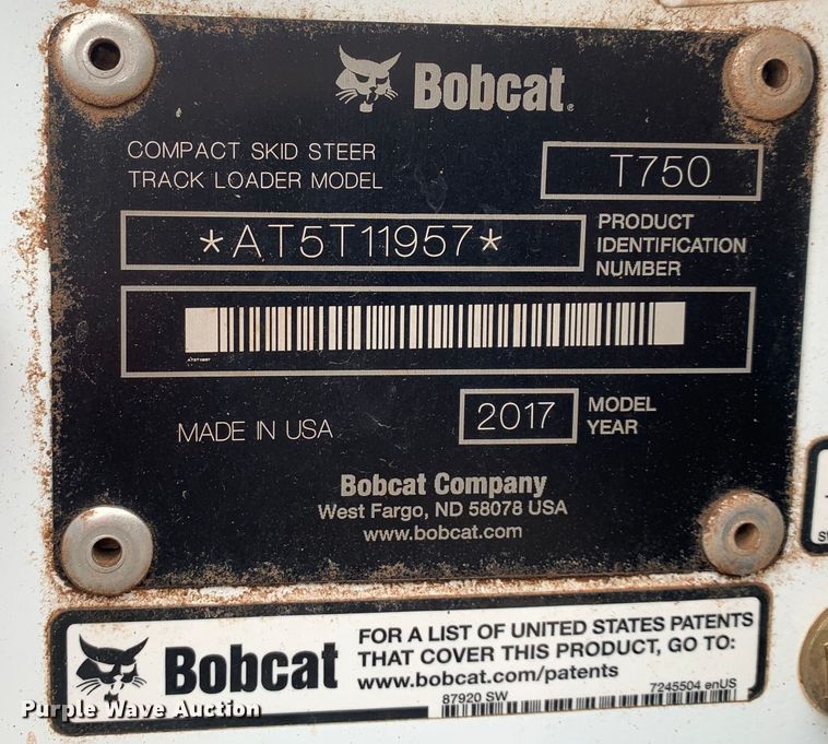 image for item MM9784 2017 Bobcat T750  tracked skid steer loader