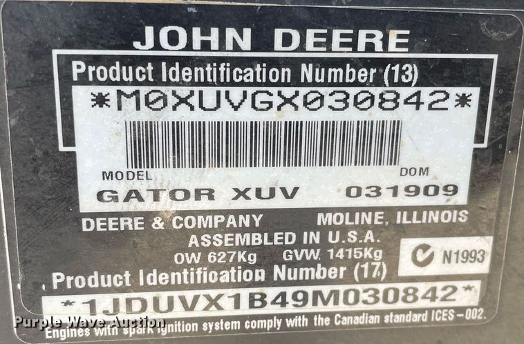 image for item MP9204 2009 John Deere Gator XUV 620i  utility vehicle