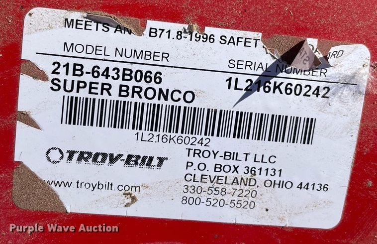 image for item MP9205 Troy-Bilt Super Bronco CRT  tiller