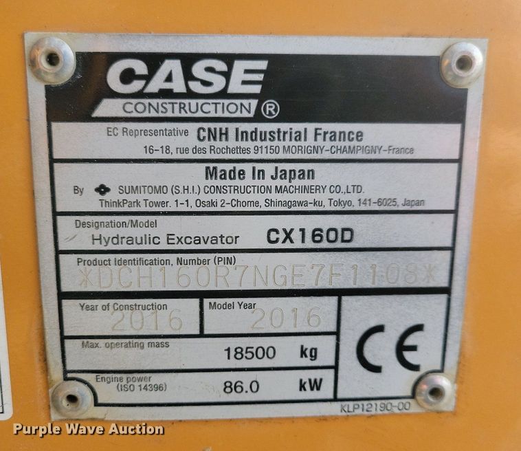 image for item DK5164 2016 Case CX160D  excavator