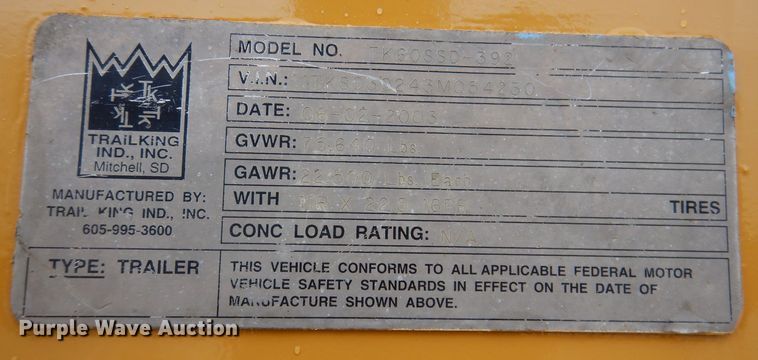 image for item DK5170 2003 Trail King TK60SSD-392  side dump trailer