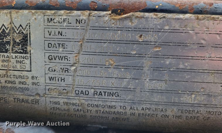 image for item DO3590 2013 Trail King TK14U  equipment trailer