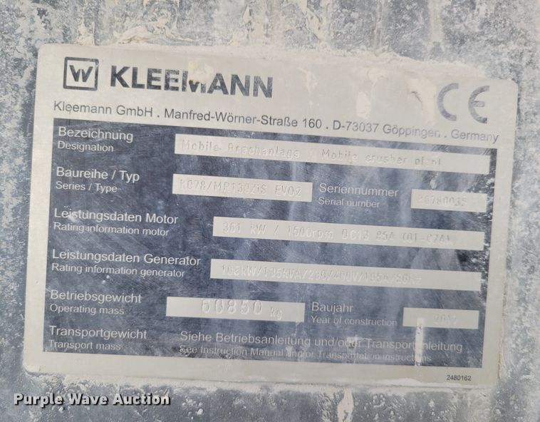 image for item DO4190 2017 Kleemann Mobirex EVO 2 MR130ZiS  crushing plant