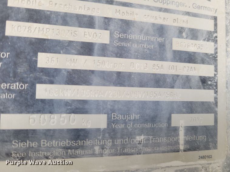 image for item DO4190 2017 Kleemann Mobirex EVO 2 MR130ZiS  crushing plant