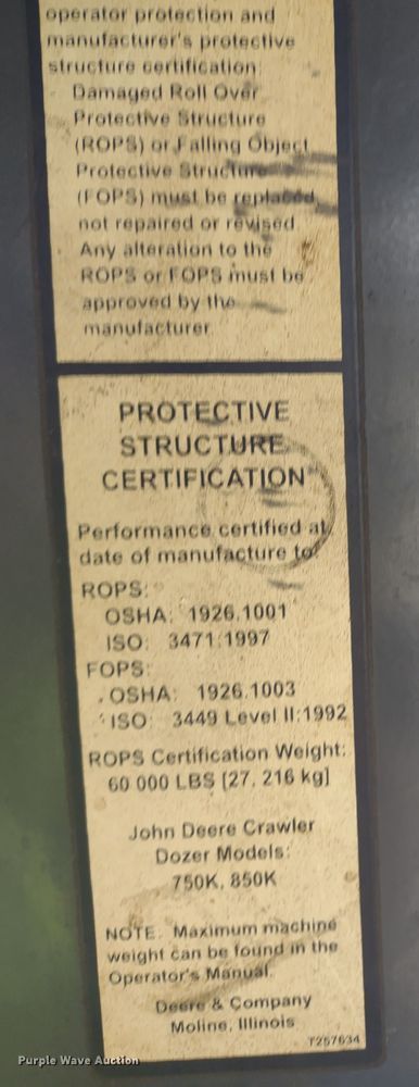 image for item DR8271 2012 John Deere 850K  dozer