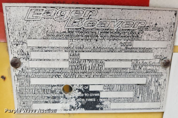 image for item EA9444 2003 Eager Beaver 20HALX  equipment trailer