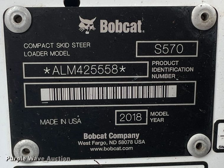 image for item KR9492 2018 Bobcat S570  skid steer loader
