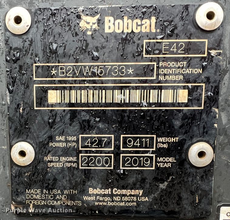 image for item KR9493 2019 Bobcat E42  mini excavator