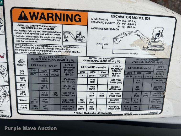 image for item KR9495 2019 Bobcat E26  mini excavator
