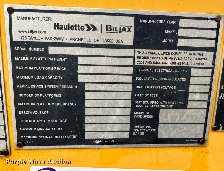 image for item KR9526 2012 Haulotte 4527A  boom lift