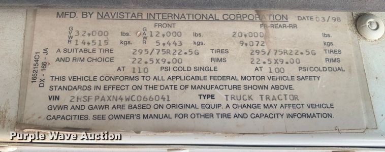 image for item KV9650 1998 International 9100  crane truck