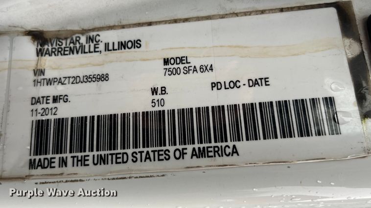 image for item LA9826 2013 International WorkStar 7500  dump truck