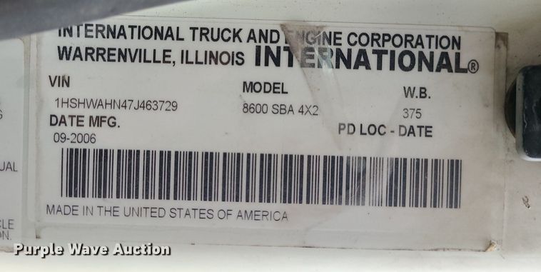 image for item LH9925 2007 International 8600  dump truck