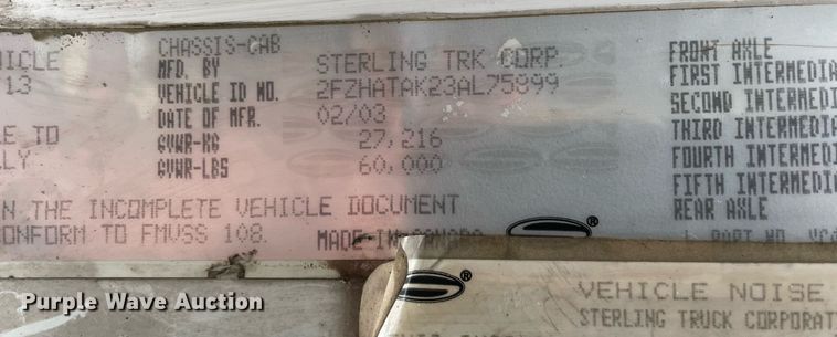 image for item LJ9559 2003 Sterling LT7500  sewer jetter truck